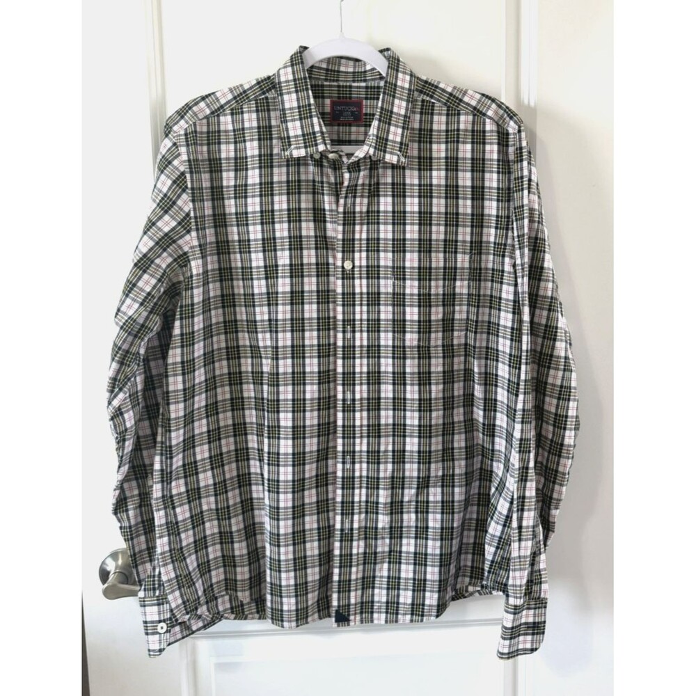UNTUCKit Shirt Mens L Black Red yellow Plaid Button Down Long Sleeve NWOT